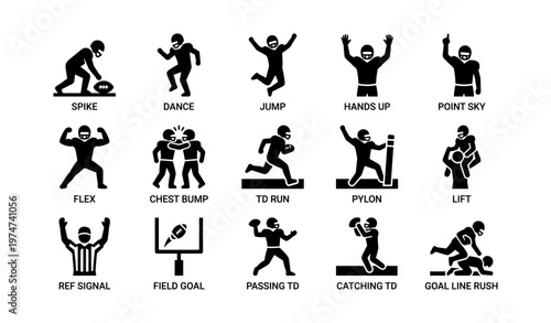 American football celebrations and actions icons set