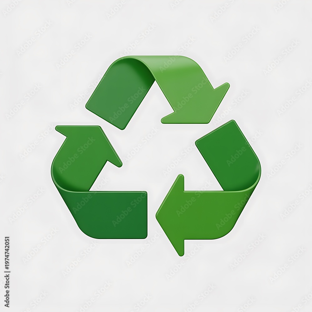Fototapeta premium Green recycling symbol with arrows on white background