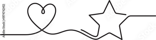 One line heart shaped star icon. continuous line drawing of heart and star. vector illustration isolated on white background. continuous line star heart icon.