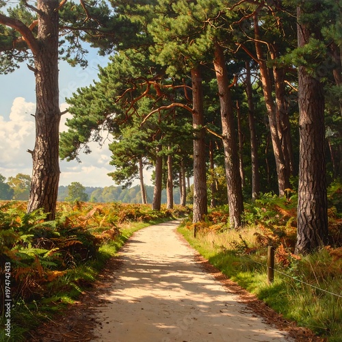 A serene forest path with tall trees and lush greenery (2)