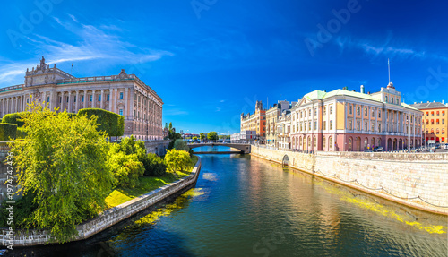 Riksplan park and Stockholm waterfront scenic view, capital of Sweden