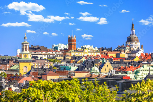 Photography Stockholm, Sweden. City of Stockholm rooftops and landmarks view