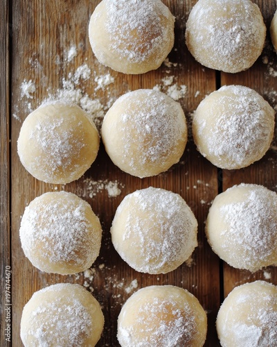 Perfectly Round English Muffin Dough Balls Dusted with Powdered Sugar
