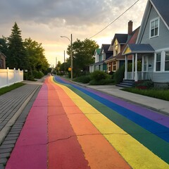 Rainbow Pride streets in a small village for pride month, lgbtqia+