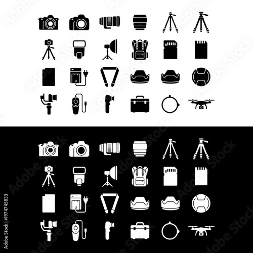 Collection of photography equipment icons.