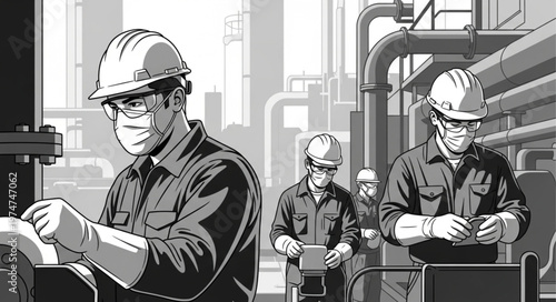 Industrial workers in hard hats.