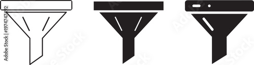Funnel in line solid black, and filled styles funnels white background, black and white