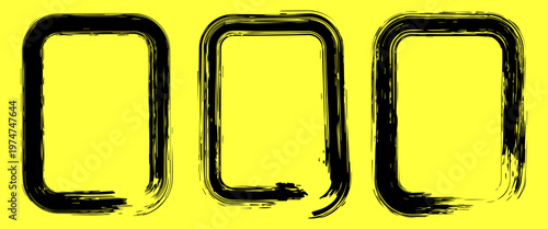 Linocut, relief printing, letterpress rectangle A4 shapes rough textures set, collection. Black linocutting textured backgrounds