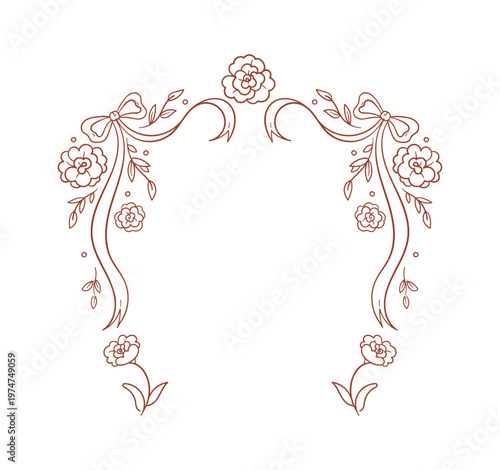 Floral Border With Bows Line Art Frame