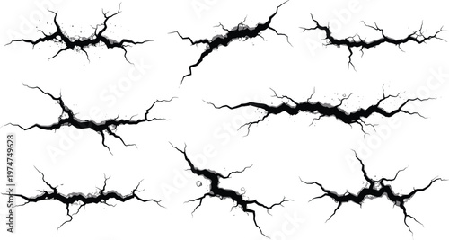 Ground Crack and Fracture Texture Collection with Detailed Broken Surface Effects for Damage Design Earthquake Illustration and Distressed Background Elements