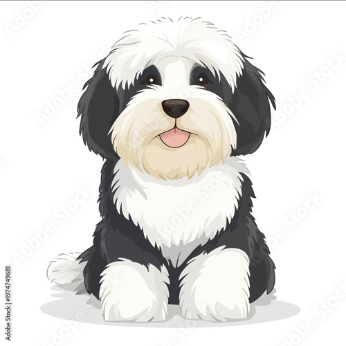 simple vector old English sheepdog clipart illustration white background vector art style simple design flat illustration no shadows