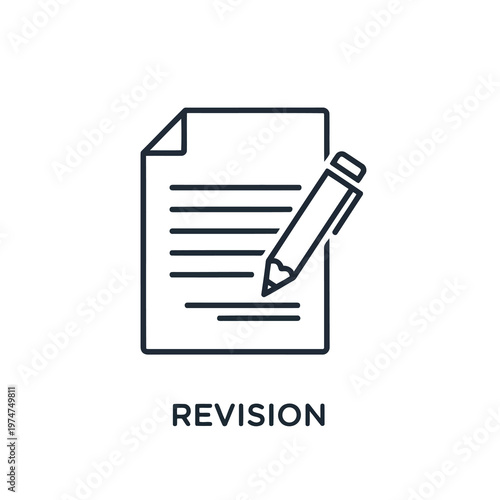 Revision icon with document and pen symbol representing exam preparation and studying and editing and correction of papers and feedback for educational purposes in line.