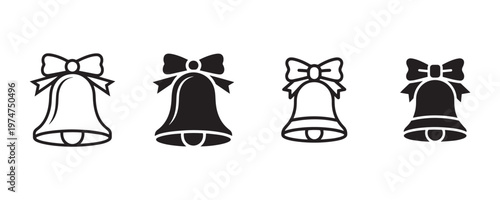 Christmas Bell Icon Set Holiday Jingle Bell Outline and Silhouette Vector Illustration
