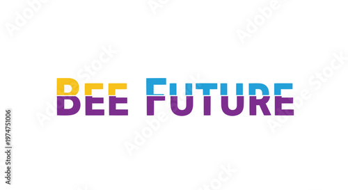 Vibrant bee future text logo design with purple blue and yellow gradient colors on white background