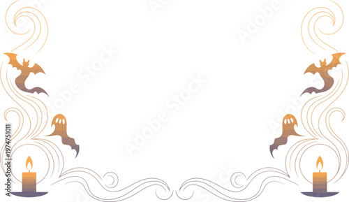 Mysterious halloween frame with bats ghosts candles space for text halloween illustration template background copy space seasonal mysterious decorative silhouette witchcraft supernatural