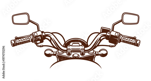 Motorcycle handlebars and mirrors vector illustration. vintage cruiser style.