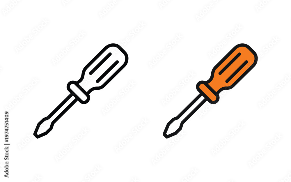Fototapeta premium Screwdriver Icon Set Outline and Solid Style Hand Tool Repair Vector Illustration