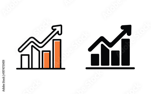 Business Growth Chart Icon Set Outline and Solid Style Financial Analytics Vector Illustration