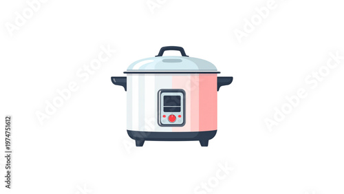 Modern slow cooker with digital control panel in pink and silver color Vector