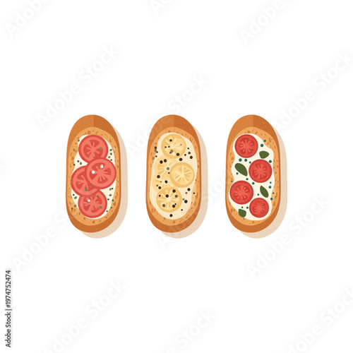 Three small pizzas with toppings.