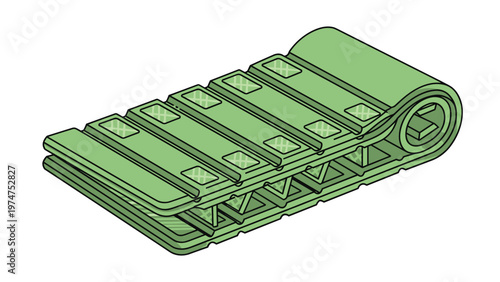 Isometric illustration of a light green yoga mat or exercise pad partially rolled up to show its textured surface and layers.