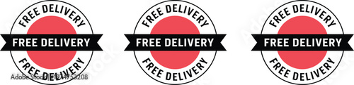 Free delivery badge in red and black shipping label design, vector illustration for e-commerce, fast shipping