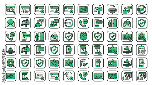 Fraud Prevention Icon Set in Linear Style. A collection of linear icons including phishing, Medicare fraud, social security scams, and retirees. Editable Stroke, fraud, risk, safety.