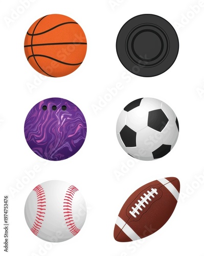 A collection of sports balls on a white background isolated on white background