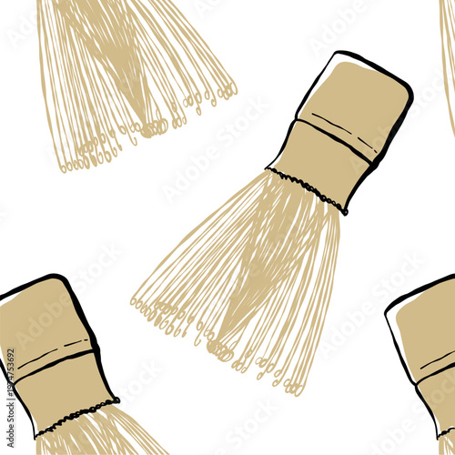 matcha whisk seamless pattern vector. Hand drawn Japanese asian themed editable modern minimalistic illustration. Japandi motif, decorative design, organic flow, traditional tea ceremony attribute