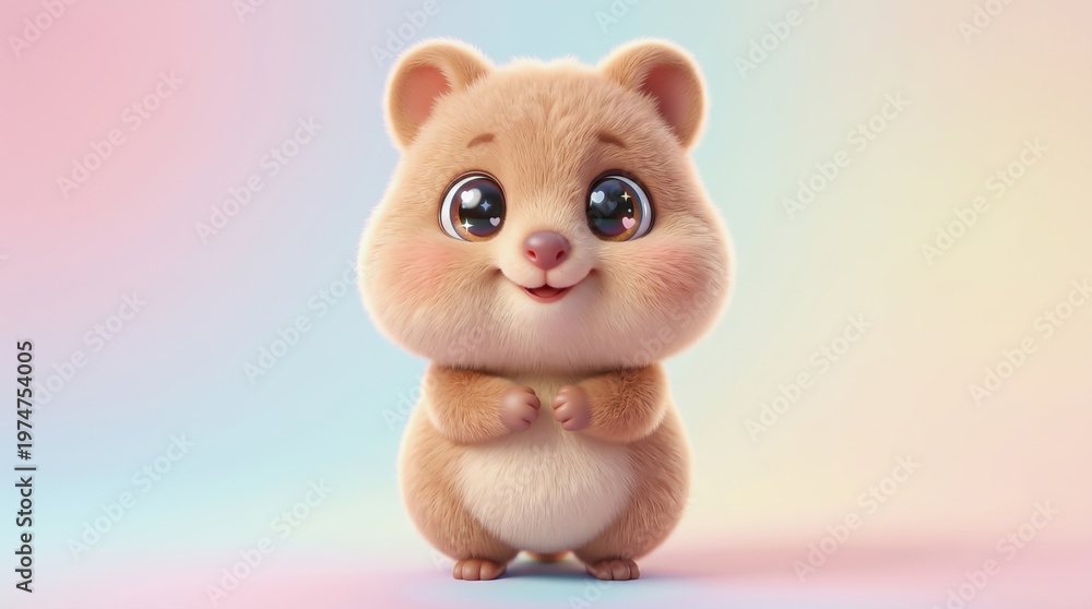 Fototapeta premium Cute Brown Teddy Bear Standing on Pastel Background