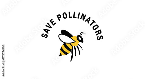 Save pollinators concept with yellow and black bee illustration on white background