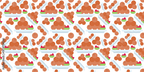juicy meatballs seamless pattern flat design. savory ground meat food illustration for italian restaurant menu or homestyle cooking. simple vector. pattern with white background. 