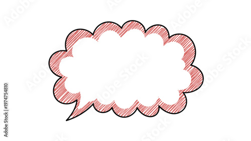 Red scribbled outline of a fluffy speech bubble or thought cloud adds a handmade and energetic feel to communication designs.