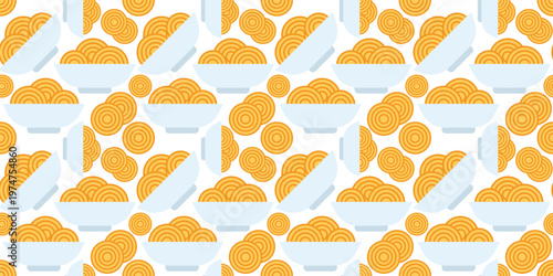 asian noodle seamless pattern flat design. savory pasta food illustration for restaurant menu or asian kitchen design. simple vector. pattern with white background.
