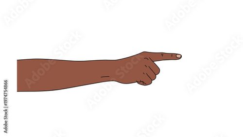 Human hand with a dark skin tone points a finger to the right to provide direction, focus, and clear instructions.