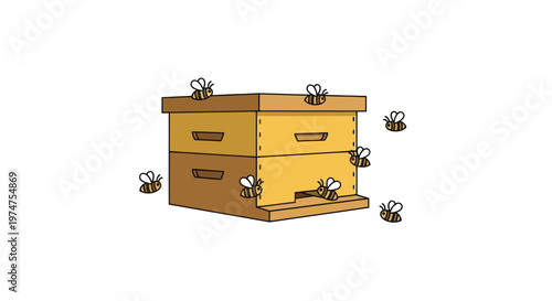 Beehive with bees flying around it wooden honeycomb boxes insect apiary