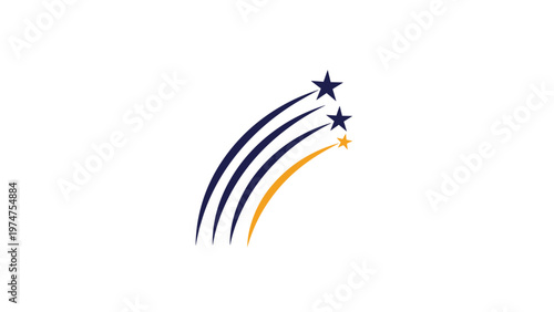 Four shooting stars with curved trailing paths in dark blue and gold colors symbolize achievement, luck, and cosmic beauty.