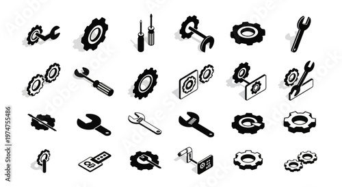 Collection of various mechanical tools icons.