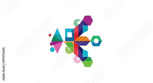 Abstract Geometric Composition with Colorful Polygonal Shapes