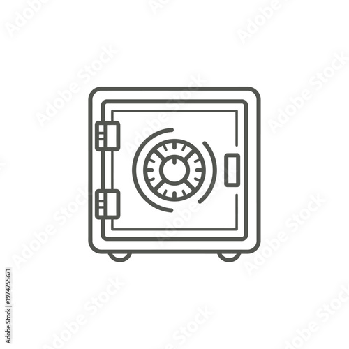 Security vault safe icon. Minimal outline deposit box with dial vector illustration.