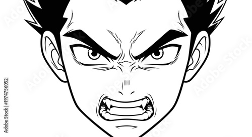 Angry Anime Boy Face Line Art Coloring Page