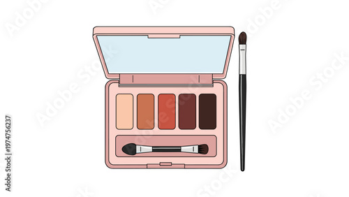 Makeup eyeshadow palette featuring a range of earth tones and two application brushes is essential for beauty routines.