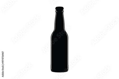 Silhouette of a dark beer bottle standing alone against a white background, evoking simplicity and elegance in minimalistic design.