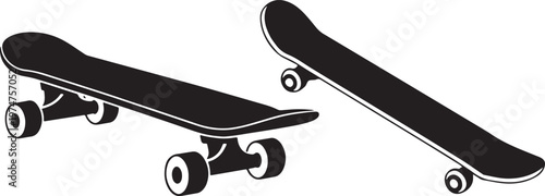 Set of two simple skateboard deck illustrations with wheels shown from different side perspecti