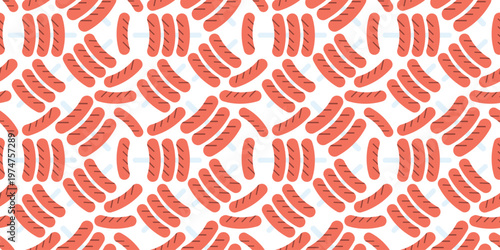 grilled sausage links seamless pattern flat design. breakfast or hot dog food illustration for diner menu or bbq design. simple vector. pattern with white background. 