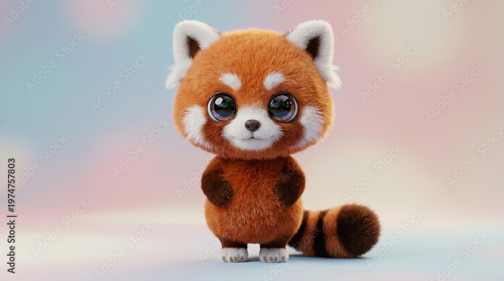 Fototapeta premium Red Panda Standing in Soft Pastel Background