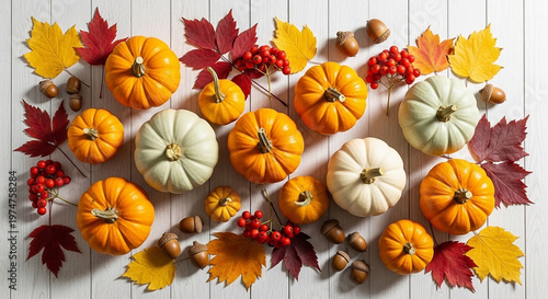 Autumn Harvest Pumpkins and Leaves