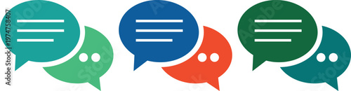 Colorful speech bubbles in teal, blue, red, and green on white background