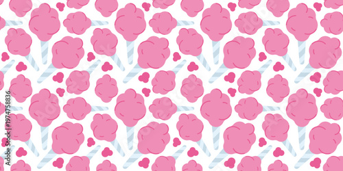 fluffy cotton candy seamless pattern flat design. sweet carnival confectionery food illustration for party supplies, candy shop packaging. simple vector. pattern with white background. 