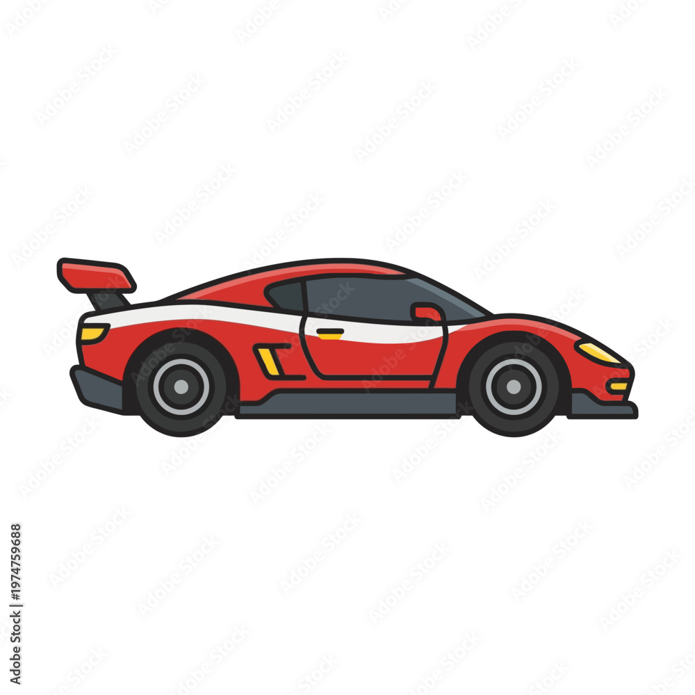 Fototapeta premium Flat vector icon of a compact sports coupe car side view, isolated objec